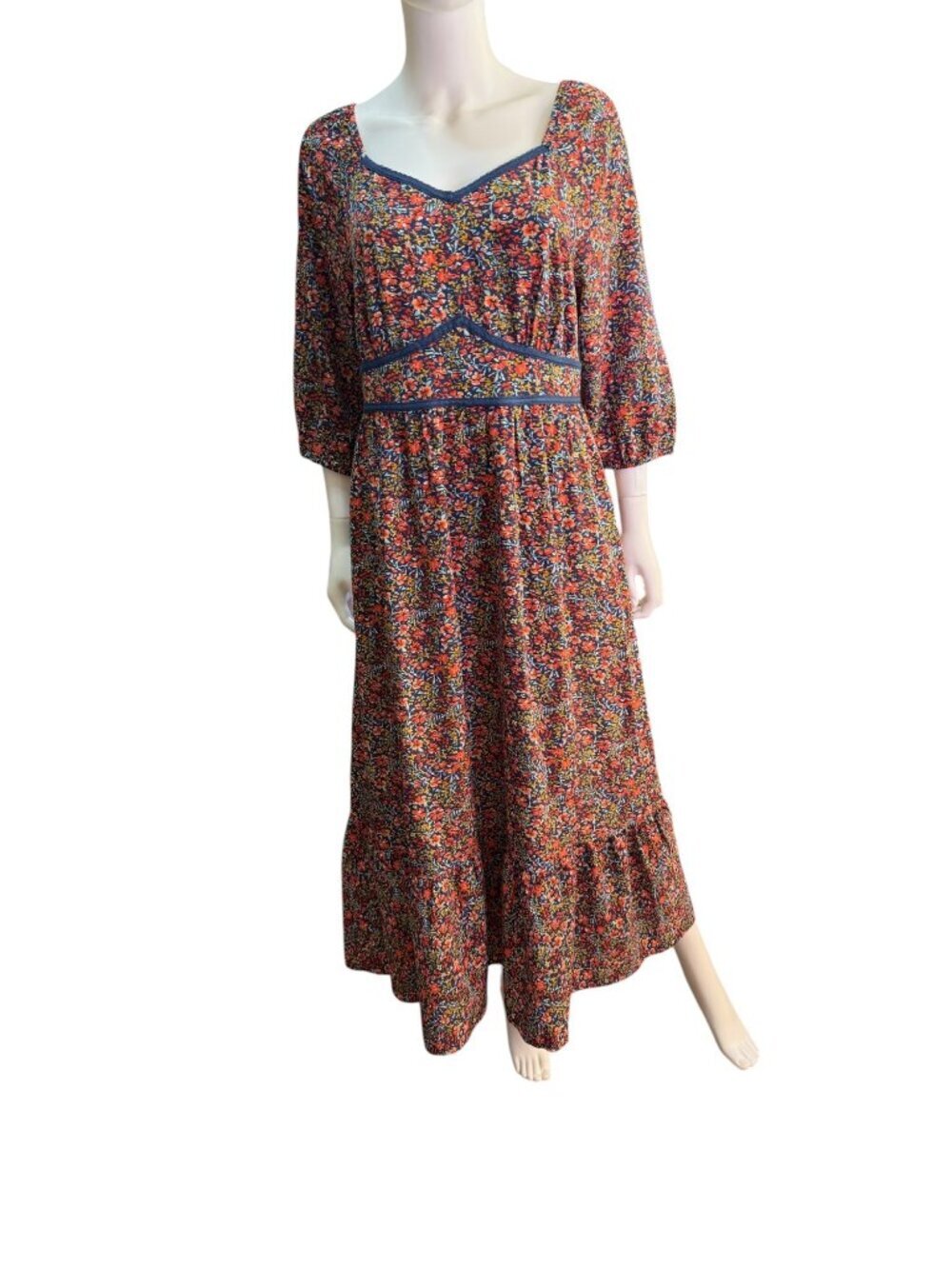 BloomChic Womens Floral Maxi Dress With 3/4 Sleeves Empire Waist Tiered Hem EUC